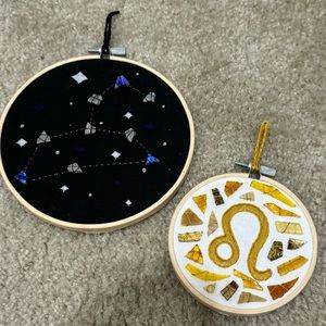 *HANDMADE* Leo Stylized Dichroic Glass, Hand Stitched Constellation